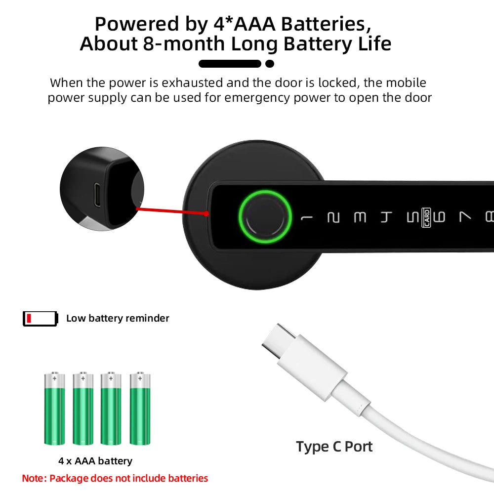 M5 Tuya BLE Fingerprint Door Lock Digital Electronic Lock with Password/Key/Ic Card/ Smartlife/ Tuya APP Unlock