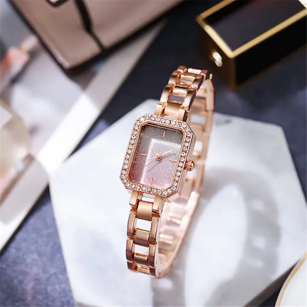 Luxury Ladies Brand Watches Fashion Dresses Square Crystal Minimalist Design Women Quartz Watch Stainless Steel Skeleton Clock