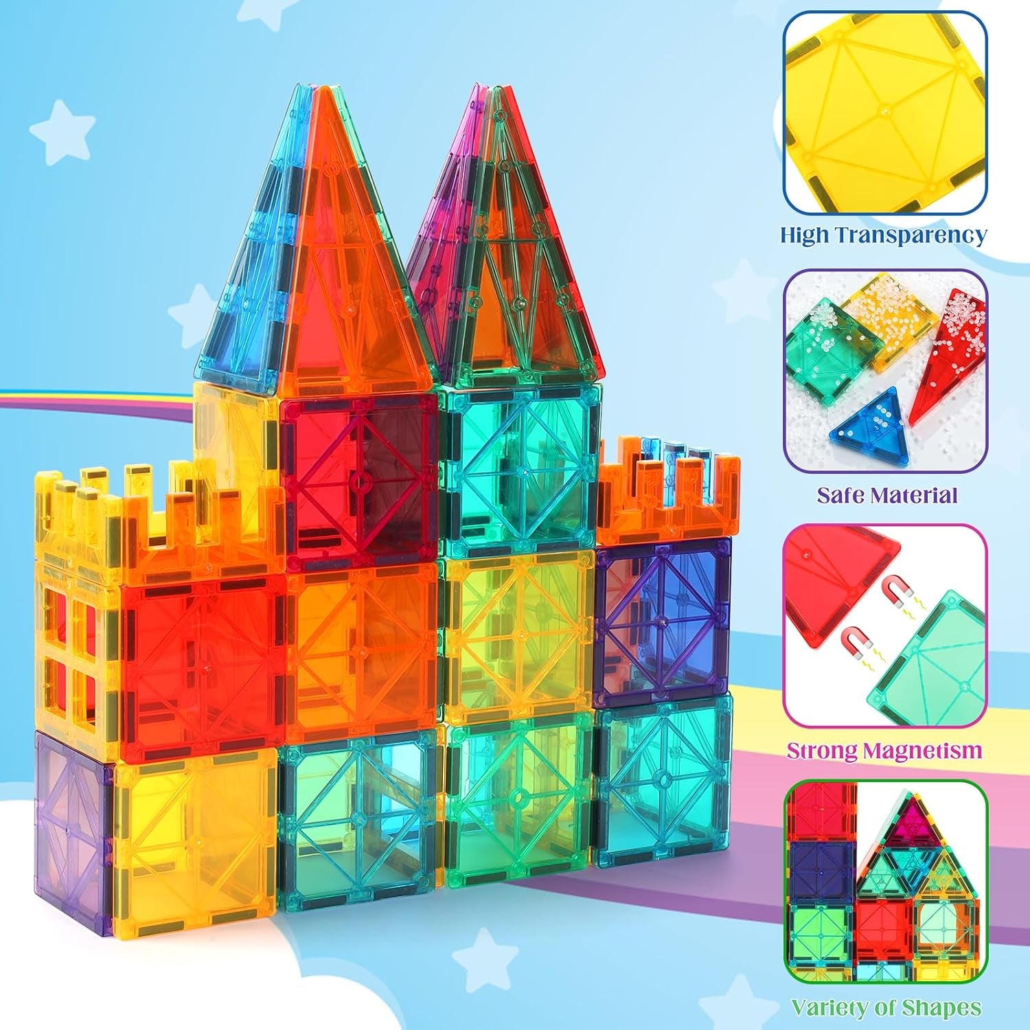 Magnetic Building Tiles for Kids,104Pcs Educational Magnetic Stacking Blocks, Magnets Construction Toys,Stem Toys Christmas Toy Gift for Toddlers,Kids Boys and Girls 3 4 5 6 7 8 9+Year Old