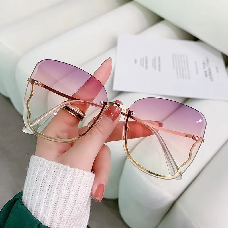 Square Sunglasses Woman Fashion Rimless Gradient Sun Glasses Brand Designer Ladies Frameless Gradient Mirror Shades Eyeglasses