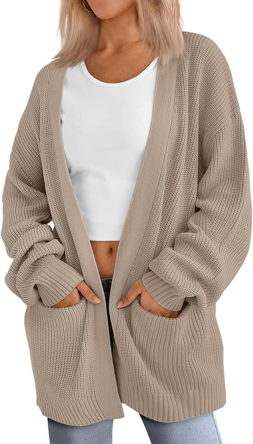 Womens Oversized Cardigans Soft Knit Cardigan Sweater with Pockets