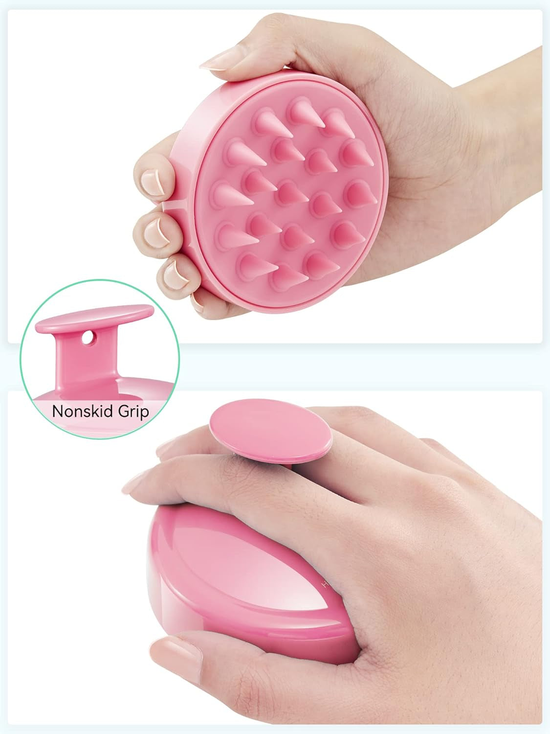 Scalp Massager Hair Growth, Scalp Scrubber with Soft Silicone Bristles for Hair Growth & Dandruff Removal, Hair Shampoo Brush for Scalp Exfoliator, Cherry Pink