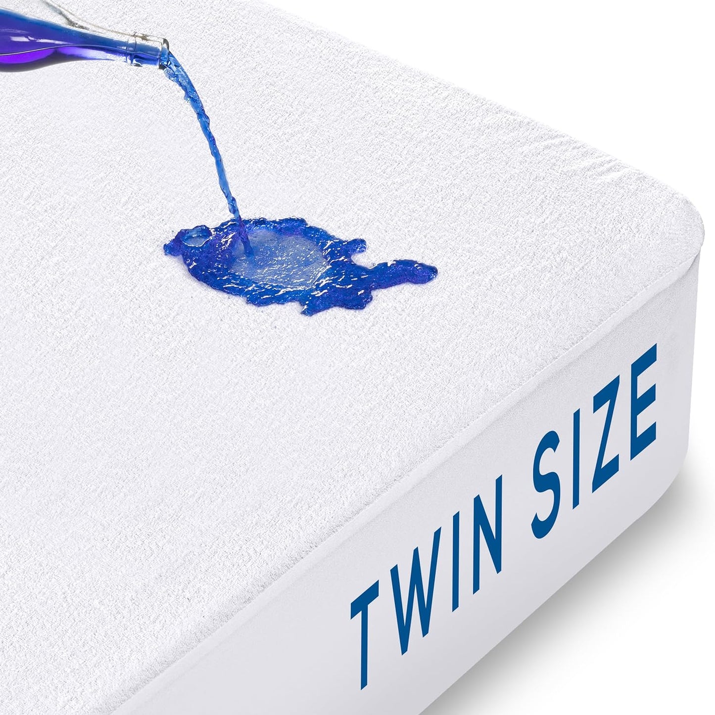 Waterproof Mattress Protector Twin Size, Premium Terry Mattress Cover 200 GSM, Breathable, Fitted Style with Stretchable Pockets (White)