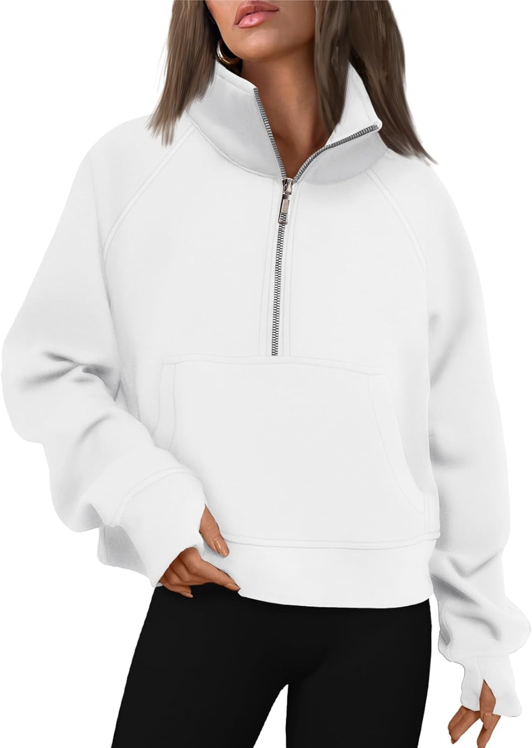 Womens Sweatshirts Half Zip Cropped Pullover Fleece Quarter Zipper Hoodies Fall Outfits Clothes Thumb Hole