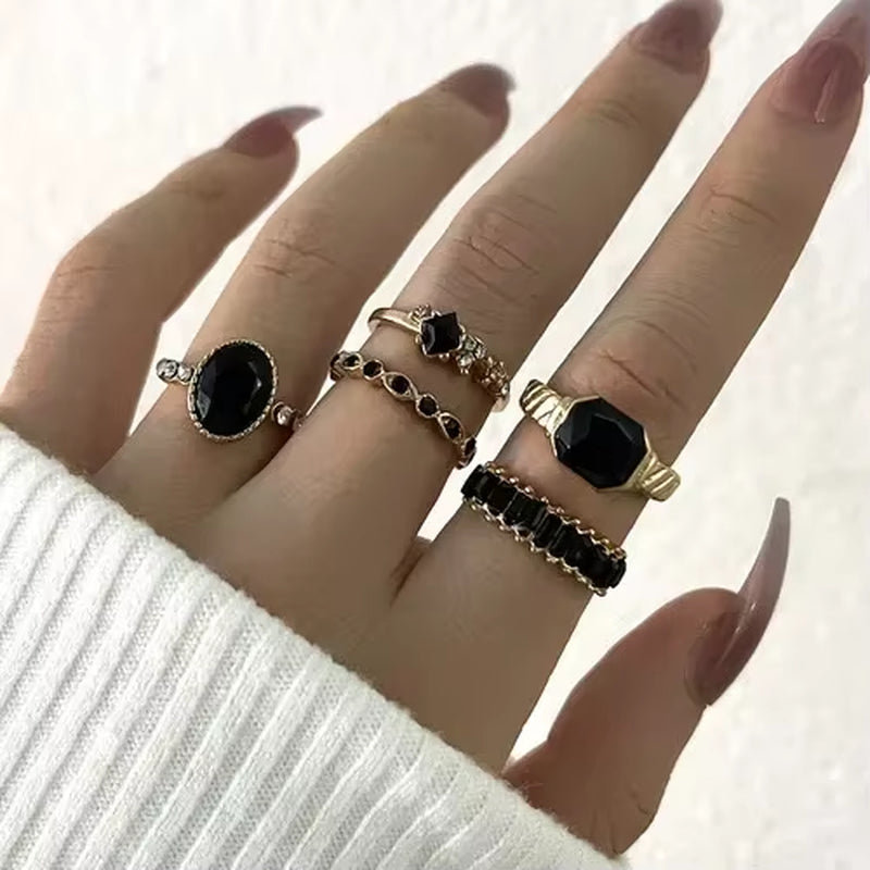 Crystal Rings Set Vintage Women Butterfly Pearl Geometric Hollow Ring Girls Anillos Jewelry Bague Adjustable Funk Jewellery