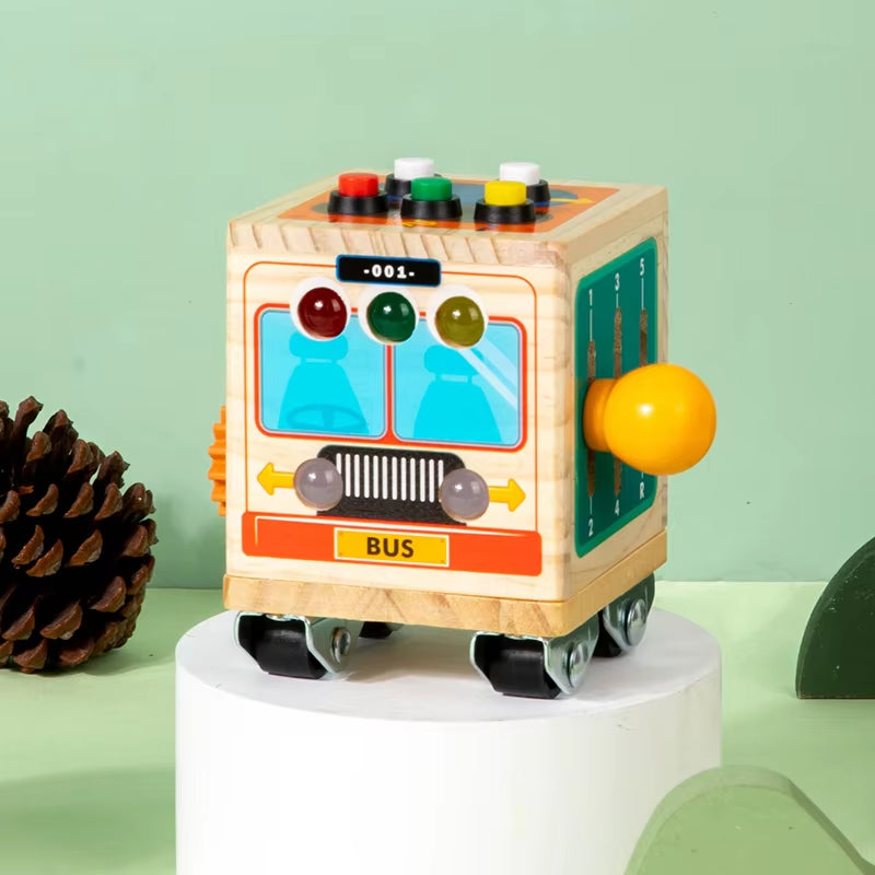 2024 New Design High-Quality Wooden Busy Bus Toy for Kids Montessori Promotes Imaginative Play for Kids Boy Tool Toy