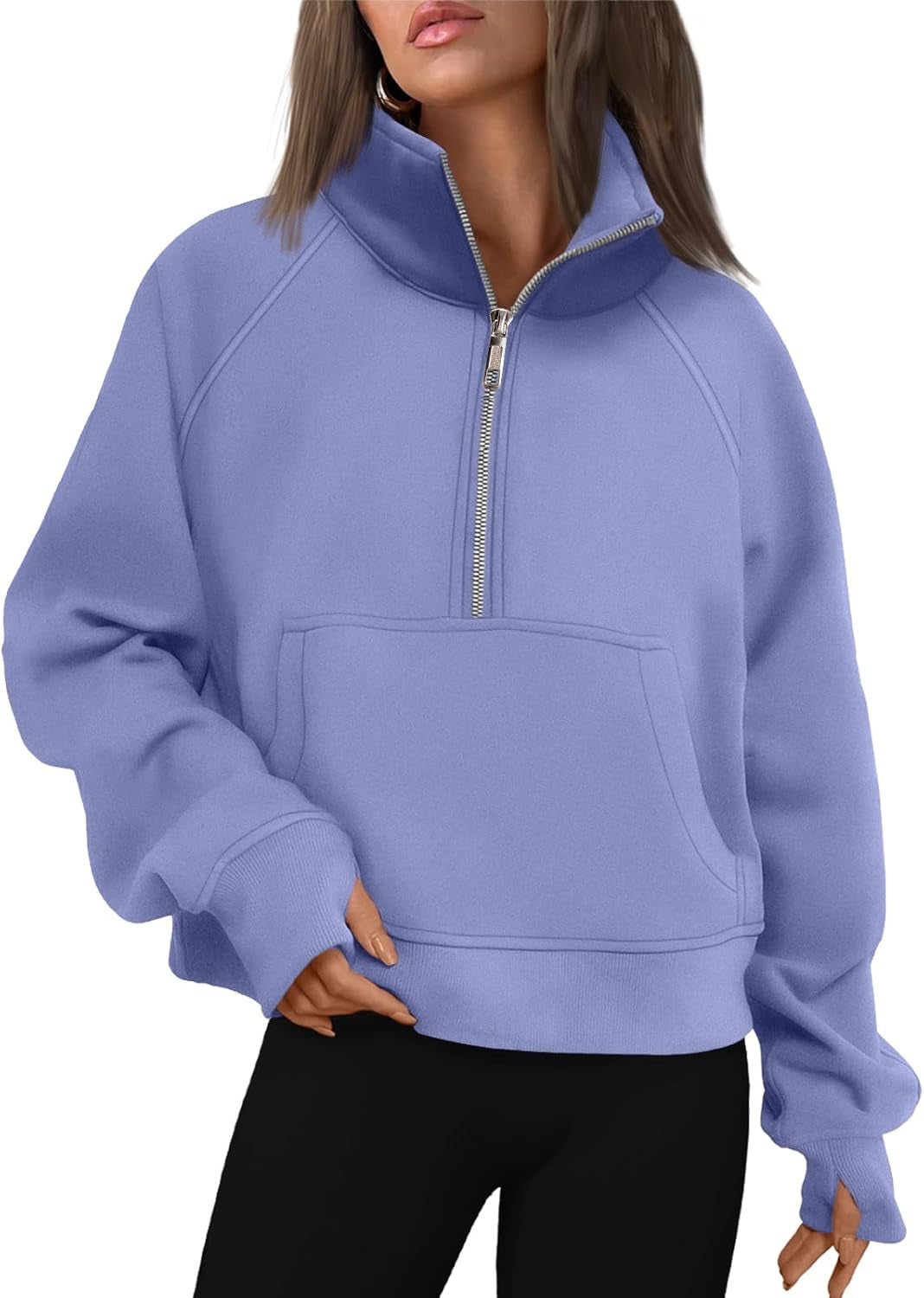 Womens Sweatshirts Half Zip Cropped Pullover Fleece Quarter Zipper Hoodies Fall Outfits Clothes Thumb Hole