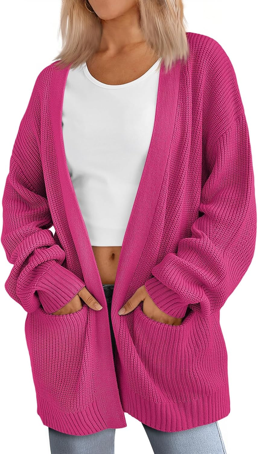 Womens Oversized Cardigans Soft Knit Cardigan Sweater with Pockets