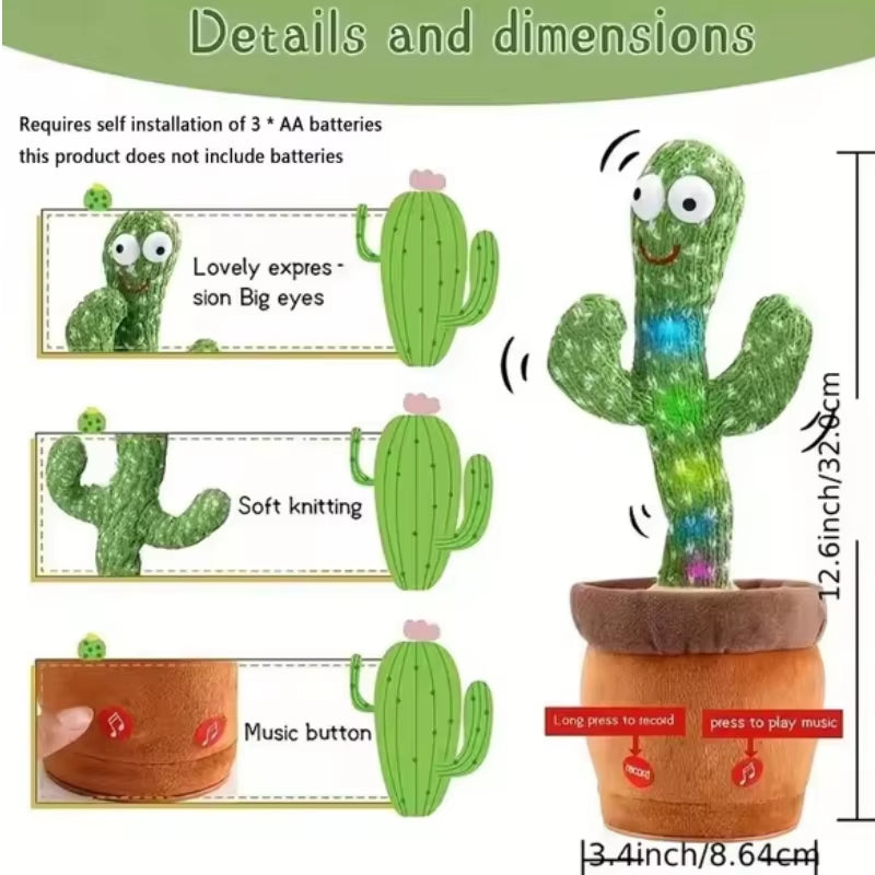 2024 New Plush Electronic Sun Cactus Kids Dancing Learning Talking Cactus Toy Interactive Talking Toy Court Decoration Kids Gift