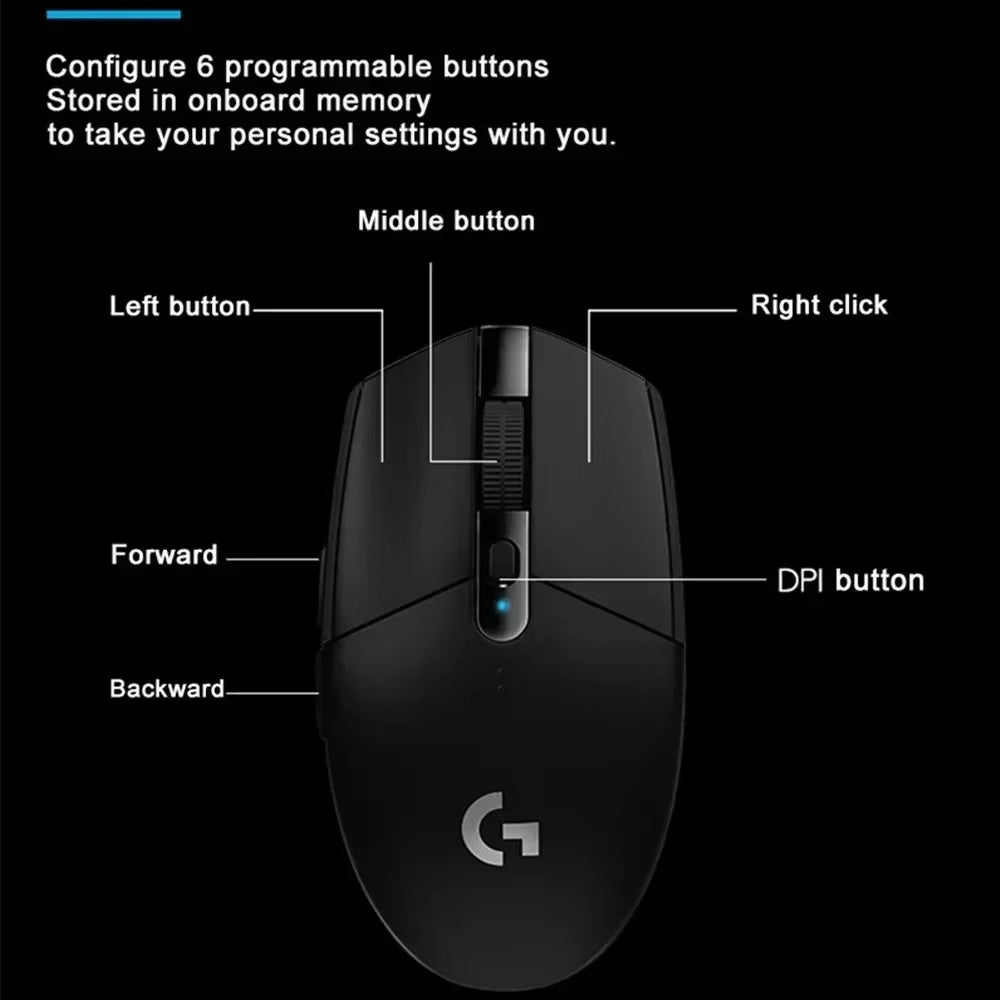 G304 Computer Gaming 2.4G Wireless Mouse Ergonomic Mouse HERO Engine 12000DPI for LOL PUBG Fortnite Overwatch Bluetooth