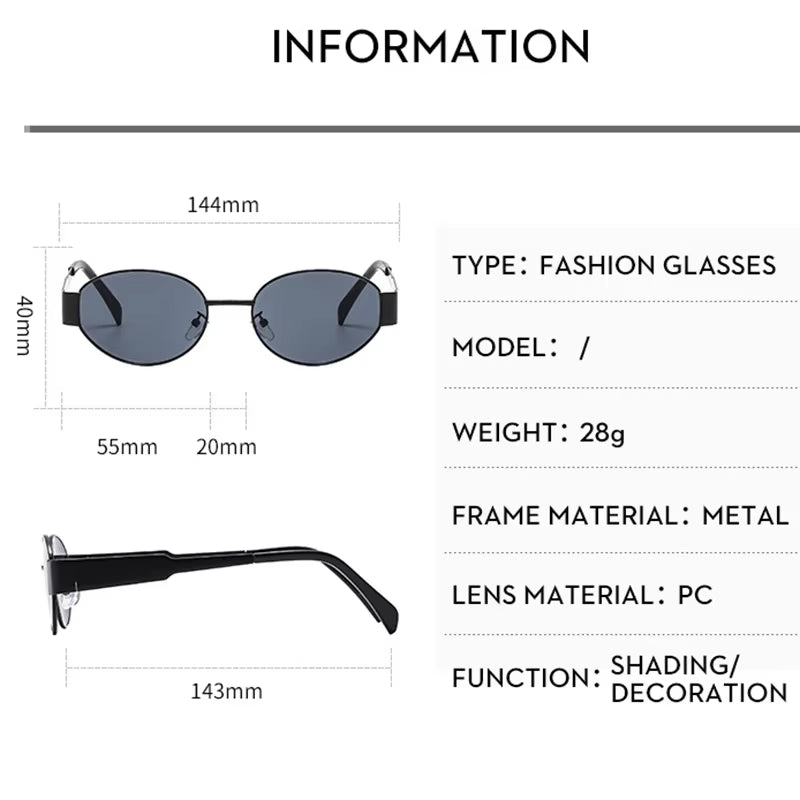 Metal Frame Oval Sunglasses Women Fashion Simple Eyewear Women High Quality Retro 2024 Glasses Female Gafas De Sol Mujer