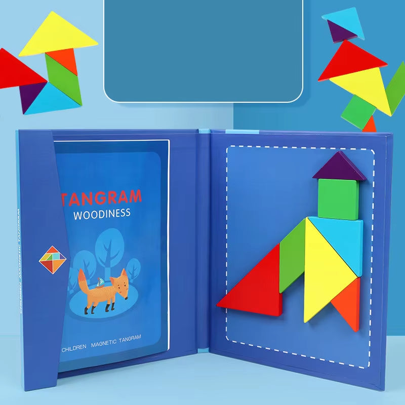 Hot Magnetic Jigsaw Puzzle 3D Geometric Shapes Tangram Board Kids Montessori Games for Children Educational Wooden Toys