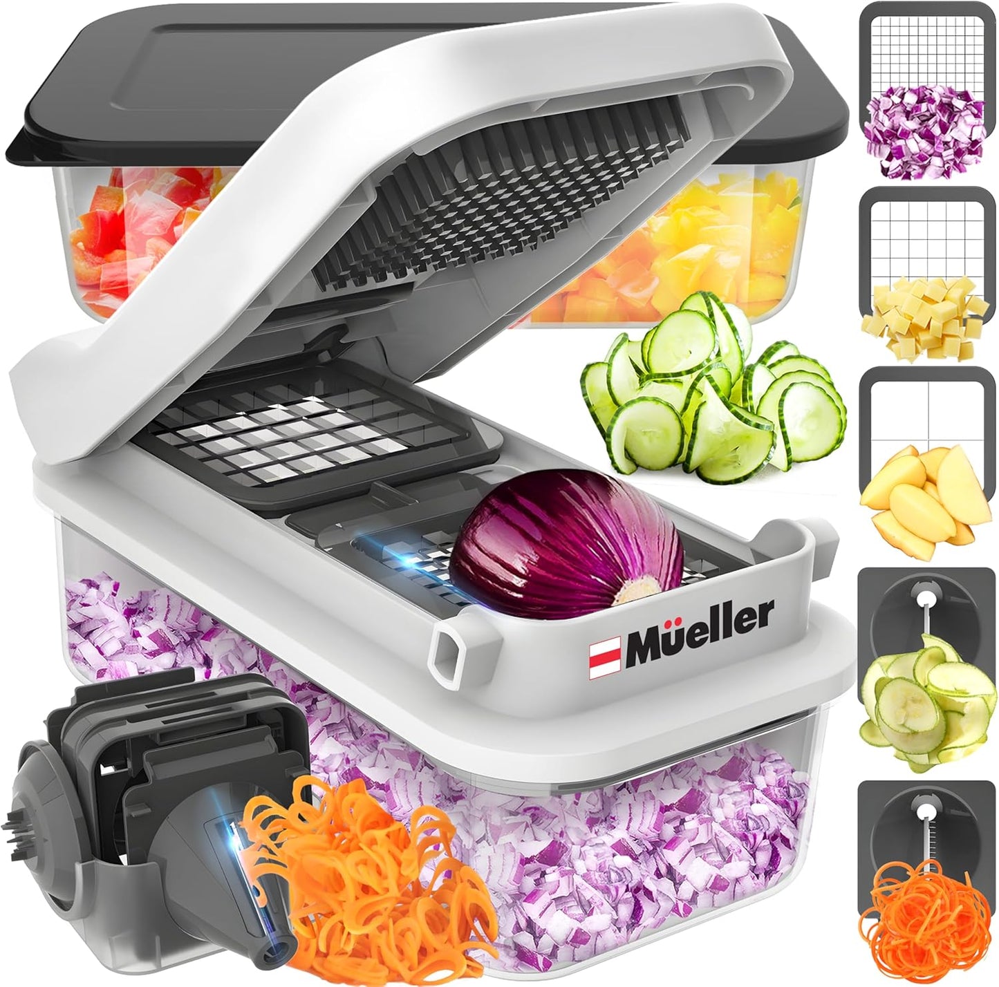 Pro-Series 10-In-1, 8 Blade Vegetable Chopper, Onion Mincer, Cutter, Dicer, Egg Slicer with Container, French Fry Cutter, Potato Slicer, Home Essentials & Kitchen Gadgets, Salad Chopper