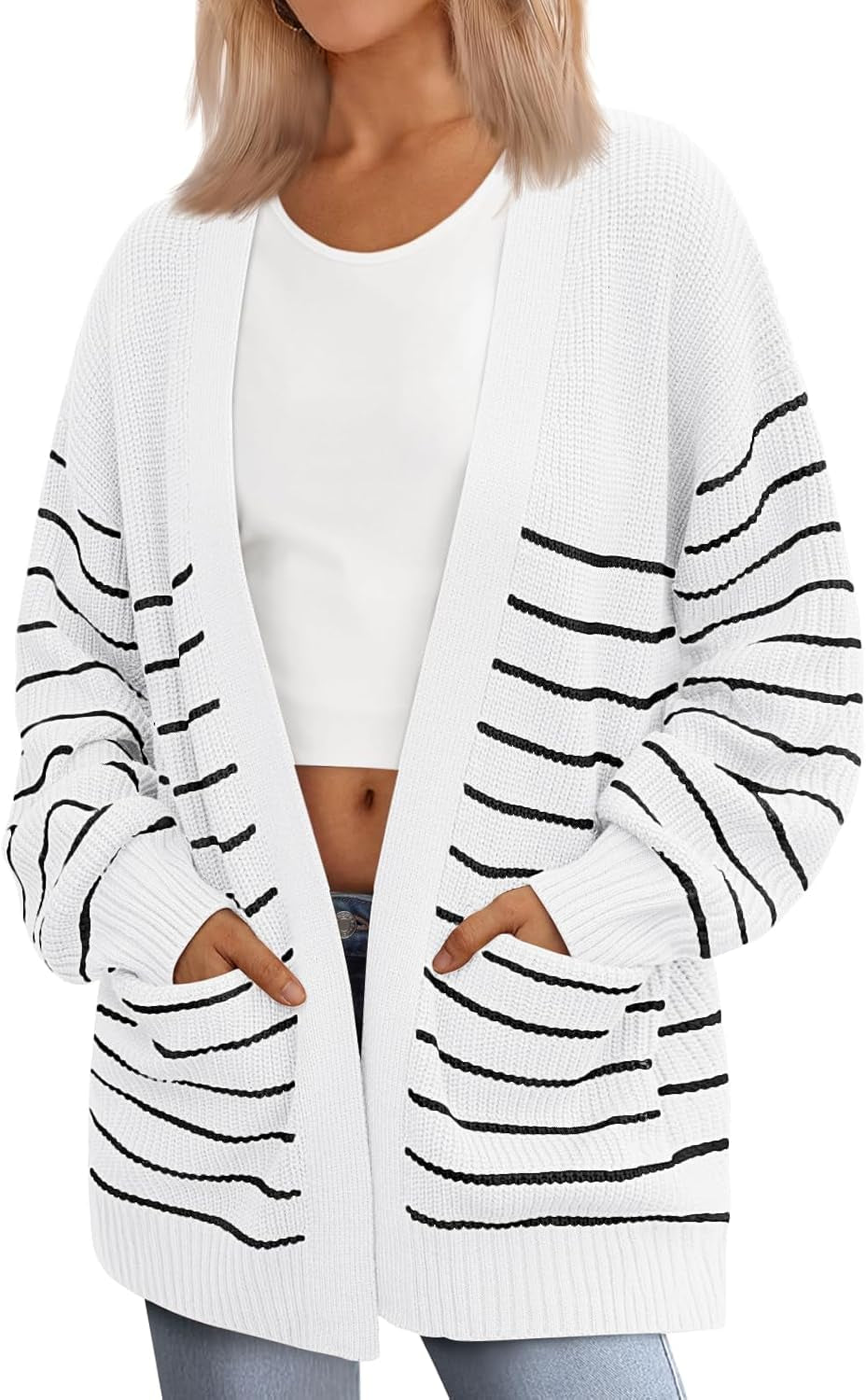 Womens Oversized Cardigans Soft Knit Cardigan Sweater with Pockets