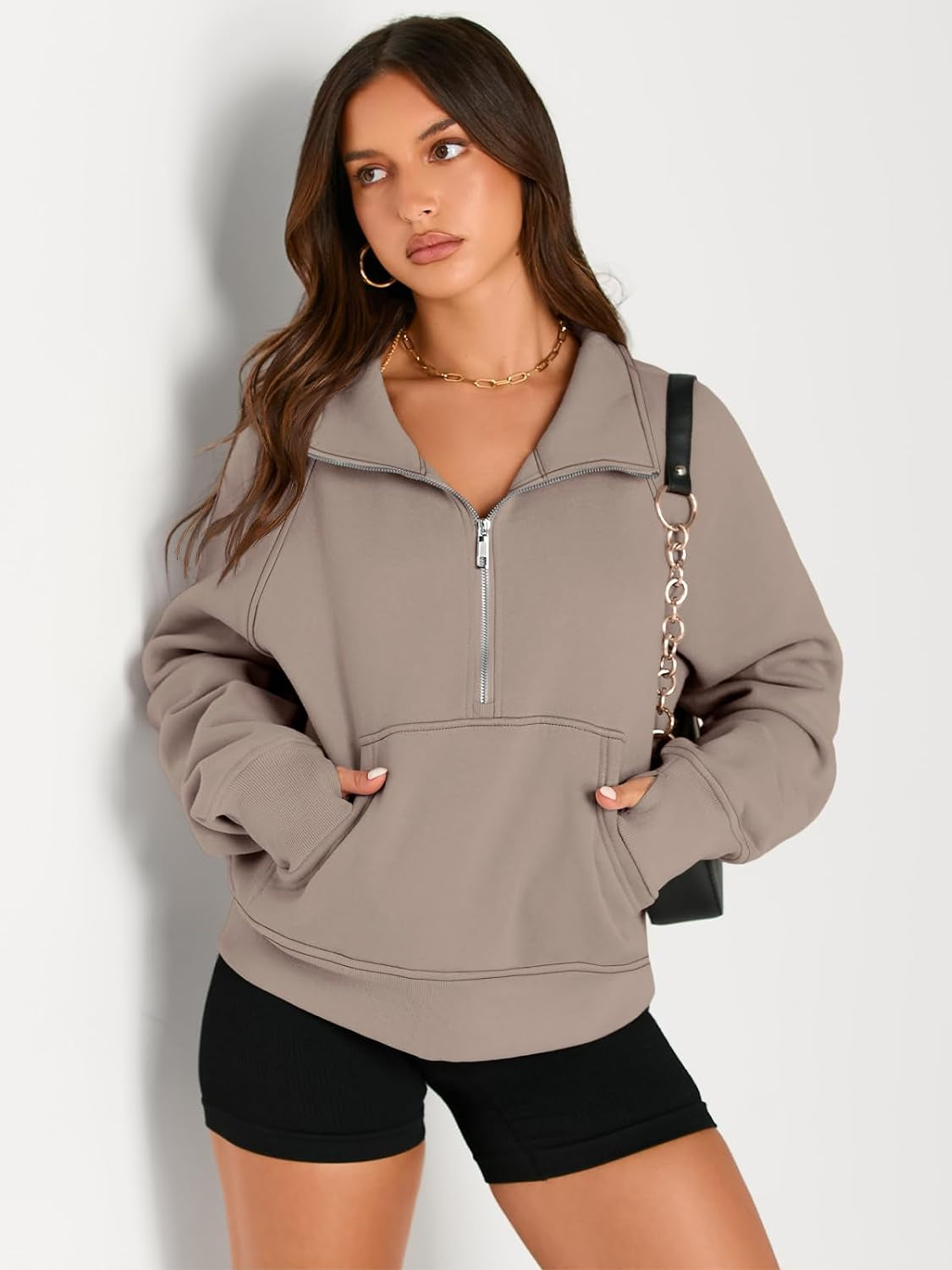 Womens Sweatshirts Half Zip Cropped Pullover Fleece Quarter Zipper Hoodies Fall Outfits Clothes Thumb Hole