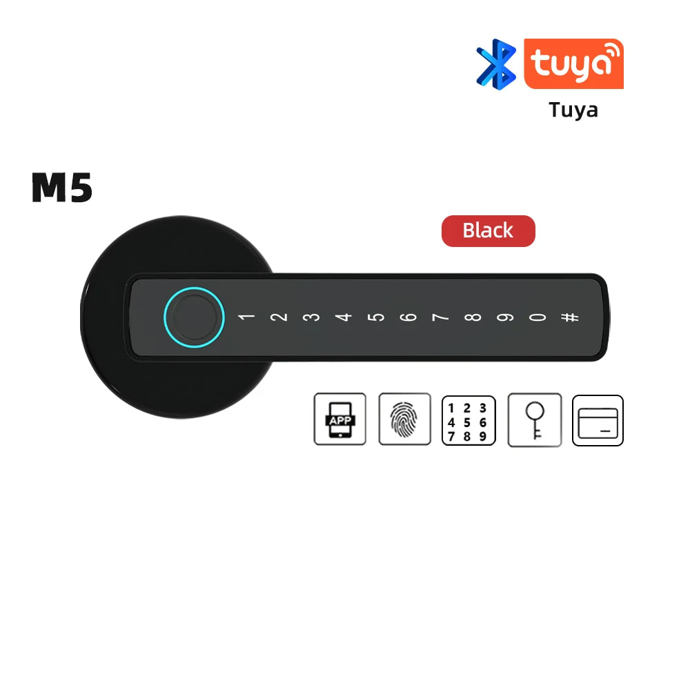 M5 Tuya BLE Fingerprint Door Lock Digital Electronic Lock with Password/Key/Ic Card/ Smartlife/ Tuya APP Unlock