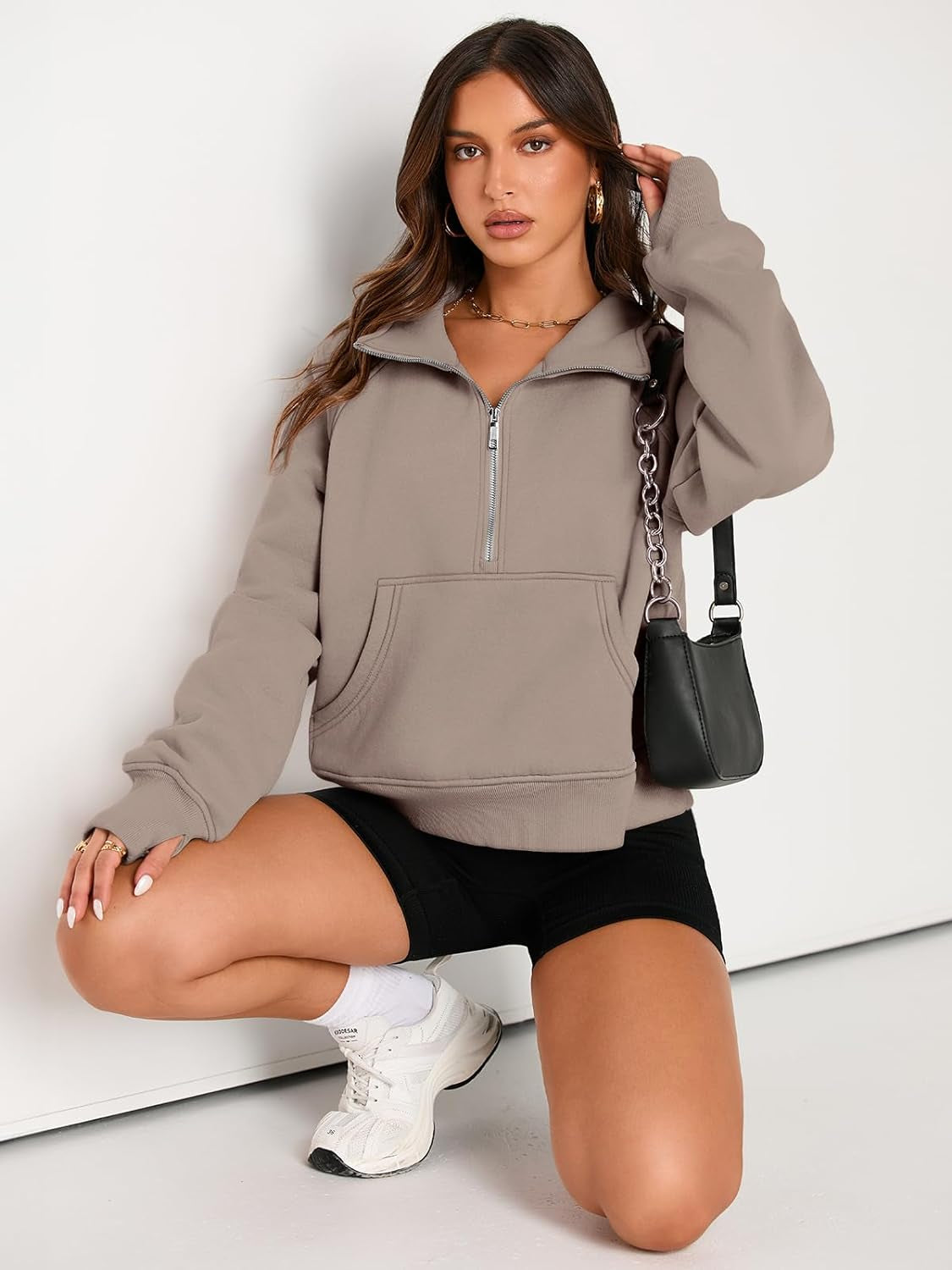 Womens Sweatshirts Half Zip Cropped Pullover Fleece Quarter Zipper Hoodies Fall Outfits Clothes Thumb Hole