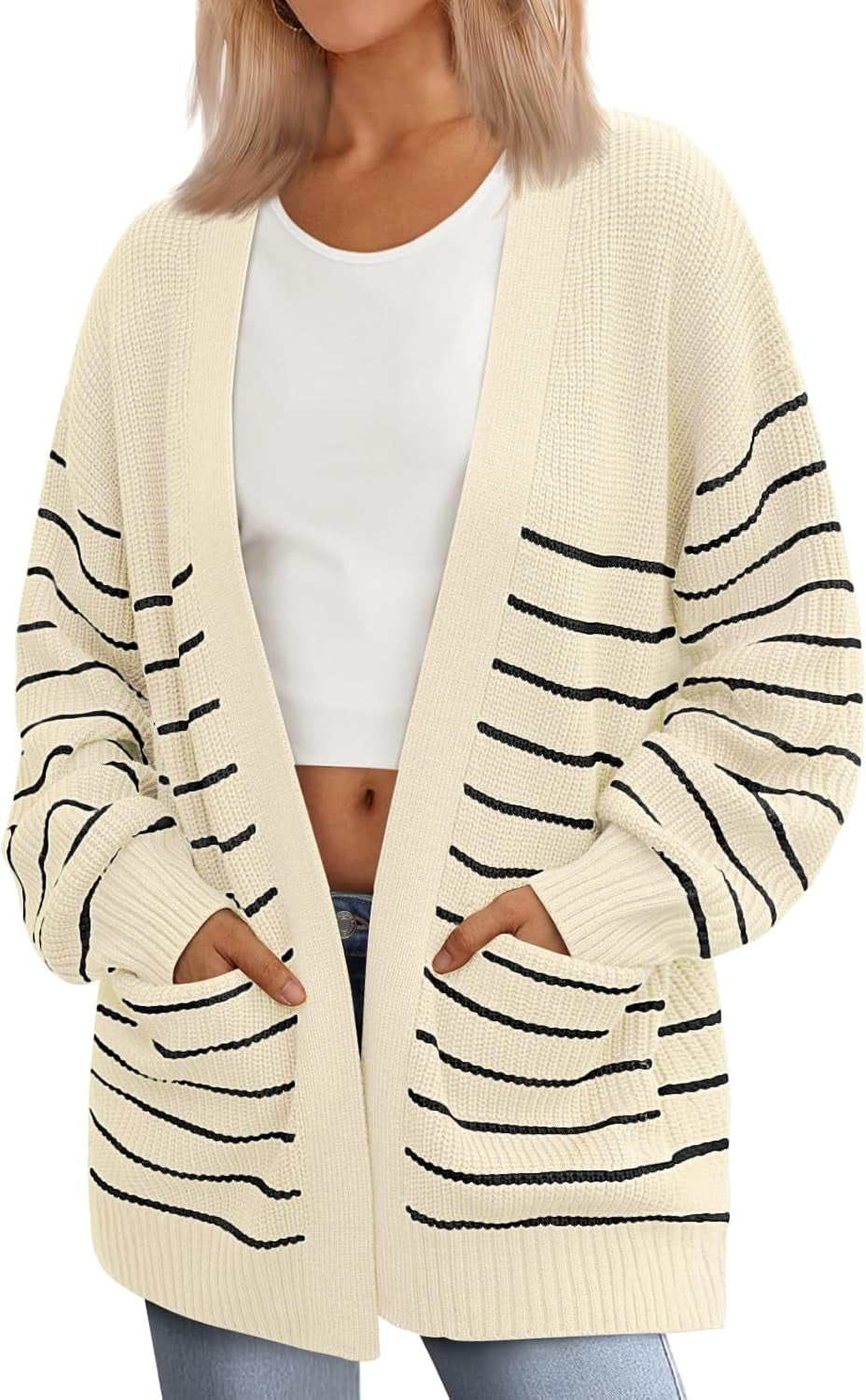 Womens Oversized Cardigans Soft Knit Cardigan Sweater with Pockets