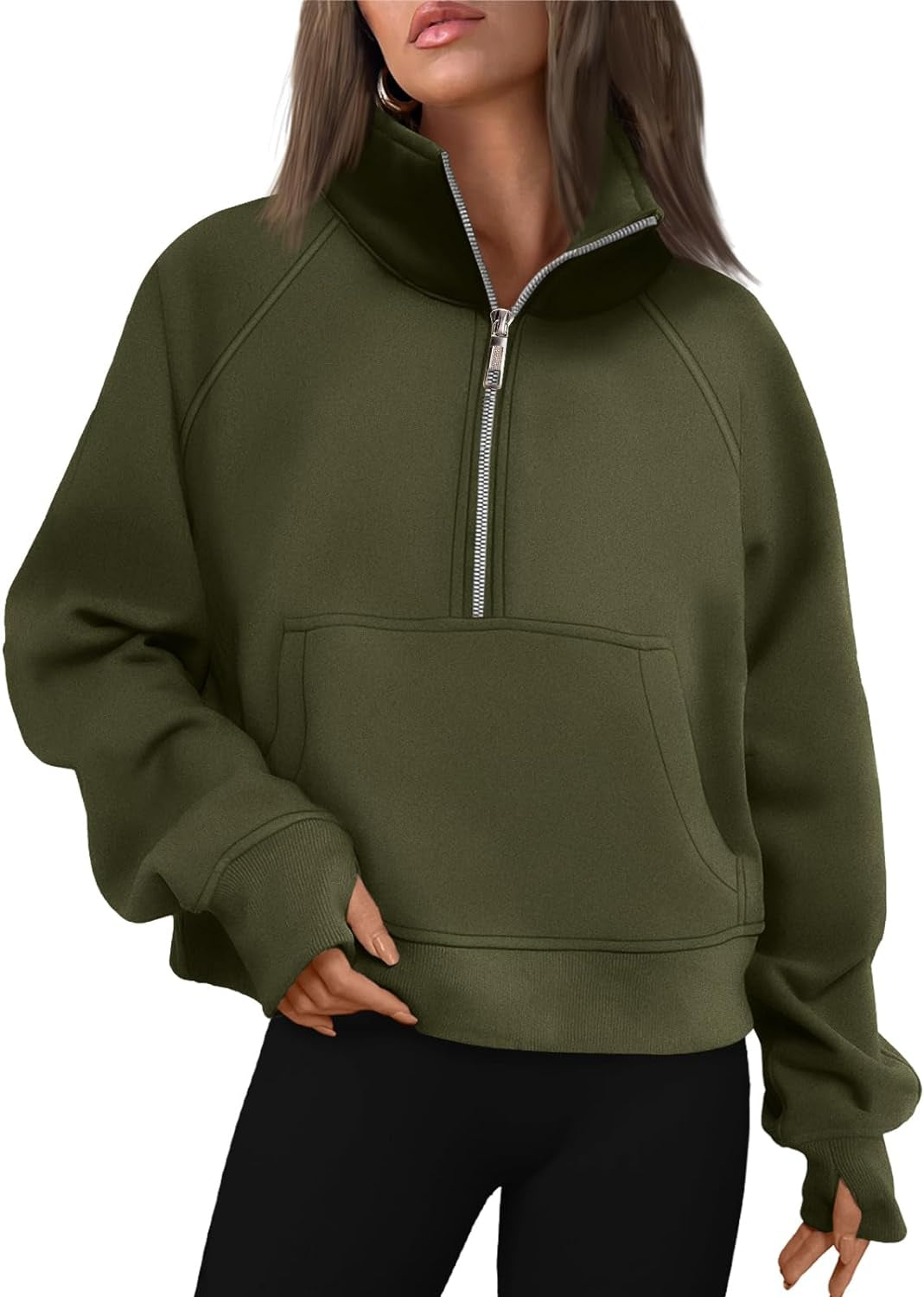 Womens Sweatshirts Half Zip Cropped Pullover Fleece Quarter Zipper Hoodies Fall Outfits Clothes Thumb Hole