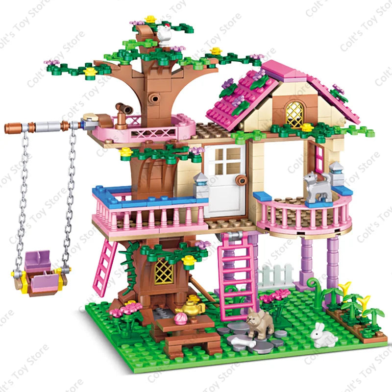 2024 Girls Friendship Tree House Villa Castle Building Blocks Classic Friends Girl'S Model Figures Toys for Kids Birthday Gift