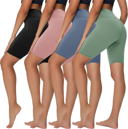 4 Pack Biker Shorts for Women - 5”/8” High Waist Tummy Control Summer Workout Shorts for Running Yoga Athletic