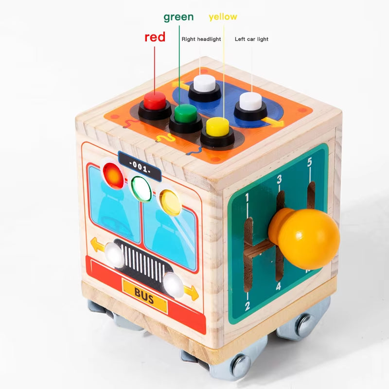 2024 New Design High-Quality Wooden Busy Bus Toy for Kids Montessori Promotes Imaginative Play for Kids Boy Tool Toy