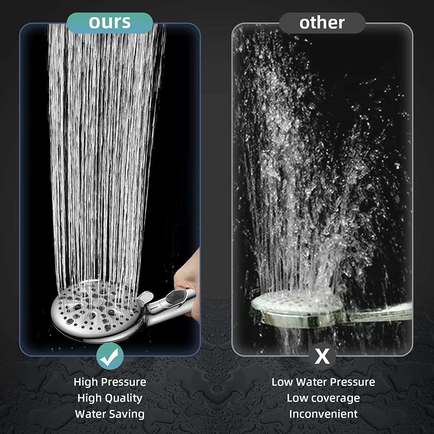 High Pressure 9 Functions Shower Head with Handheld - Luxury Modern Chrome Look, Built-In Power Spray to Clean Corner, Tub and Pets, Stainless Steel Hose Adjustable Bracket, Chrome