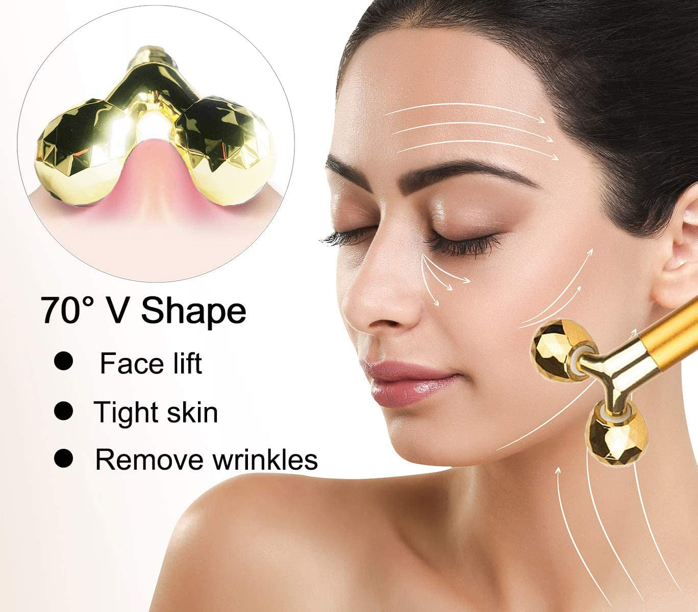 Face Massager Roller Golden 3D Roller Electric Facial Roller and T Shape Facial Roller Massager Kit Face Roller