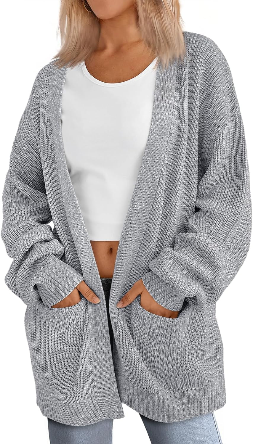 Womens Oversized Cardigans Soft Knit Cardigan Sweater with Pockets