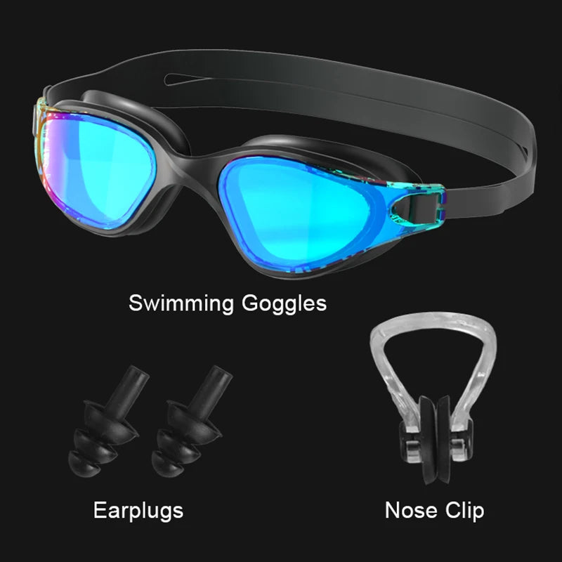 JSJM New Swimming Goggles HD Anti-Fog Professional Swimming Glasses Silicone Anti-Uv Adjustable Swimming Goggles Unisex Adults