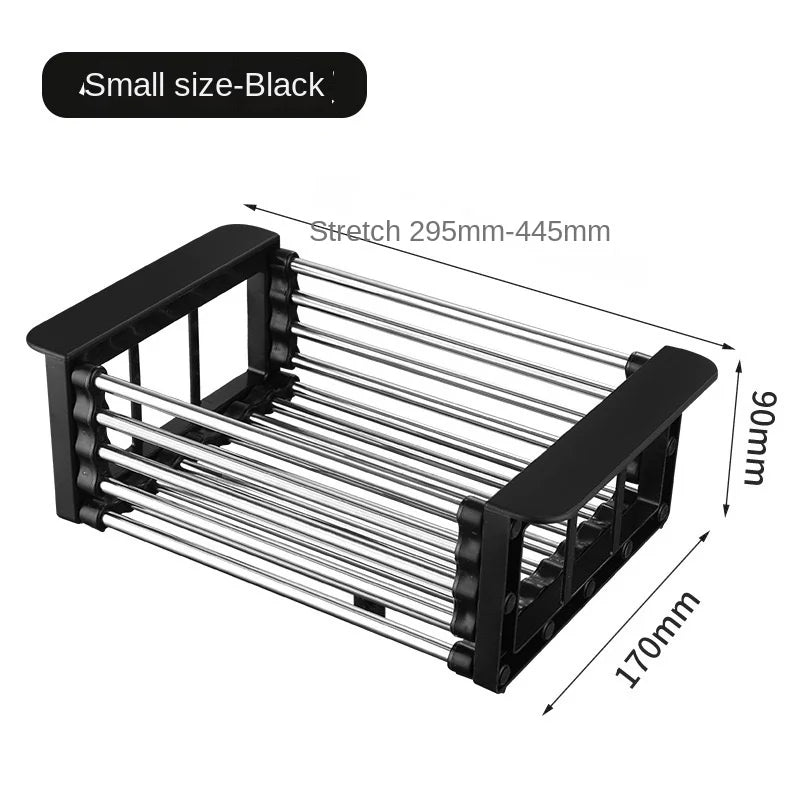 Kitchen Sink Rack Drain Rack Stainless Steel Vegetable and Fruit Drain Basket Household Thickened Retractable