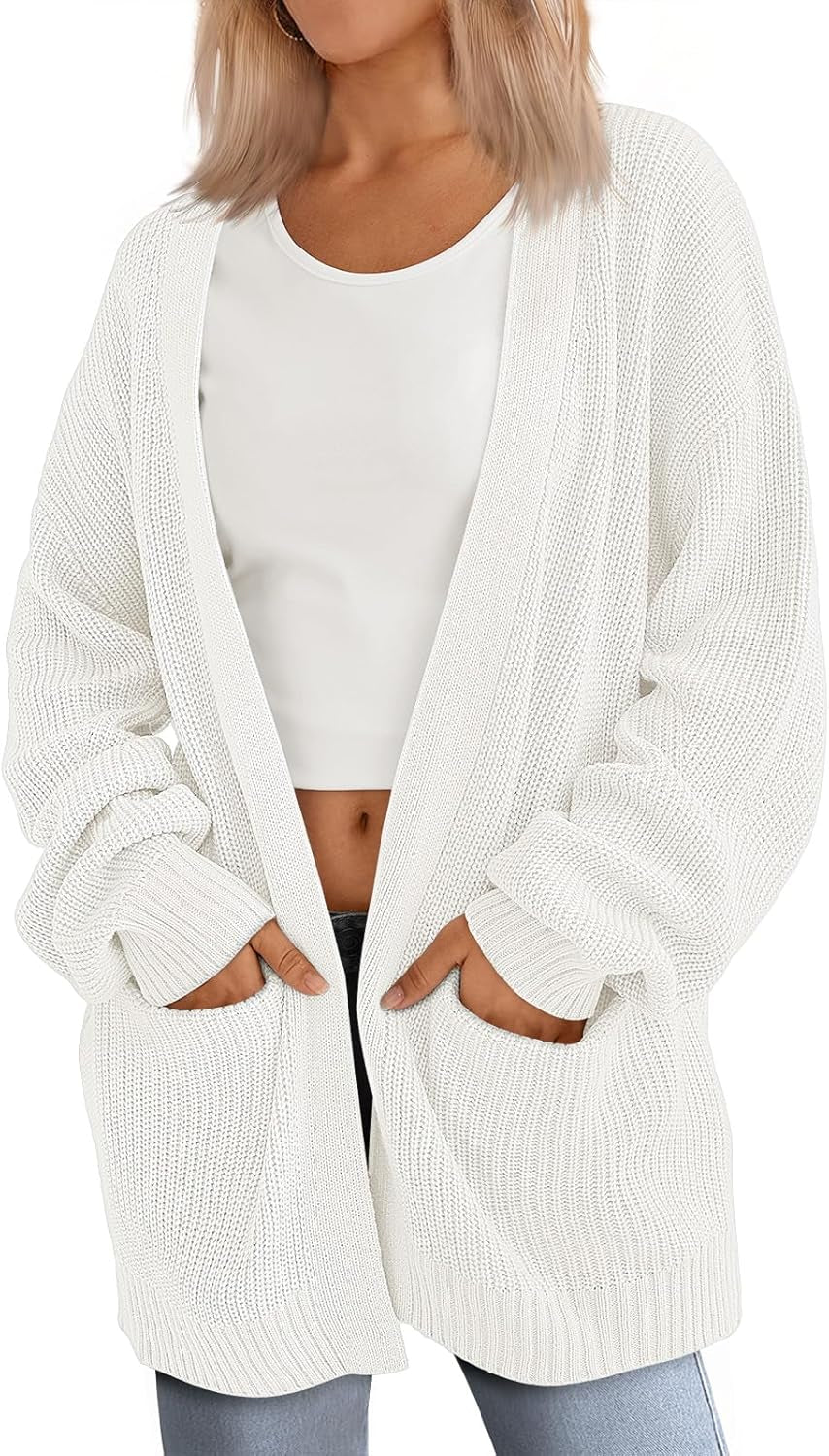 Womens Oversized Cardigans Soft Knit Cardigan Sweater with Pockets