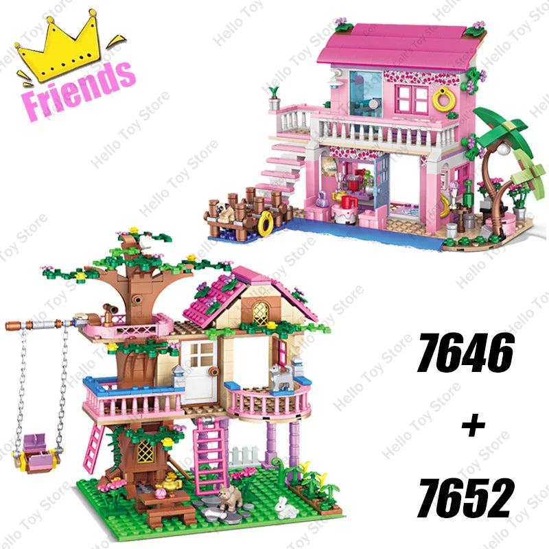 2024 Girls Friendship Tree House Villa Castle Building Blocks Classic Friends Girl'S Model Figures Toys for Kids Birthday Gift