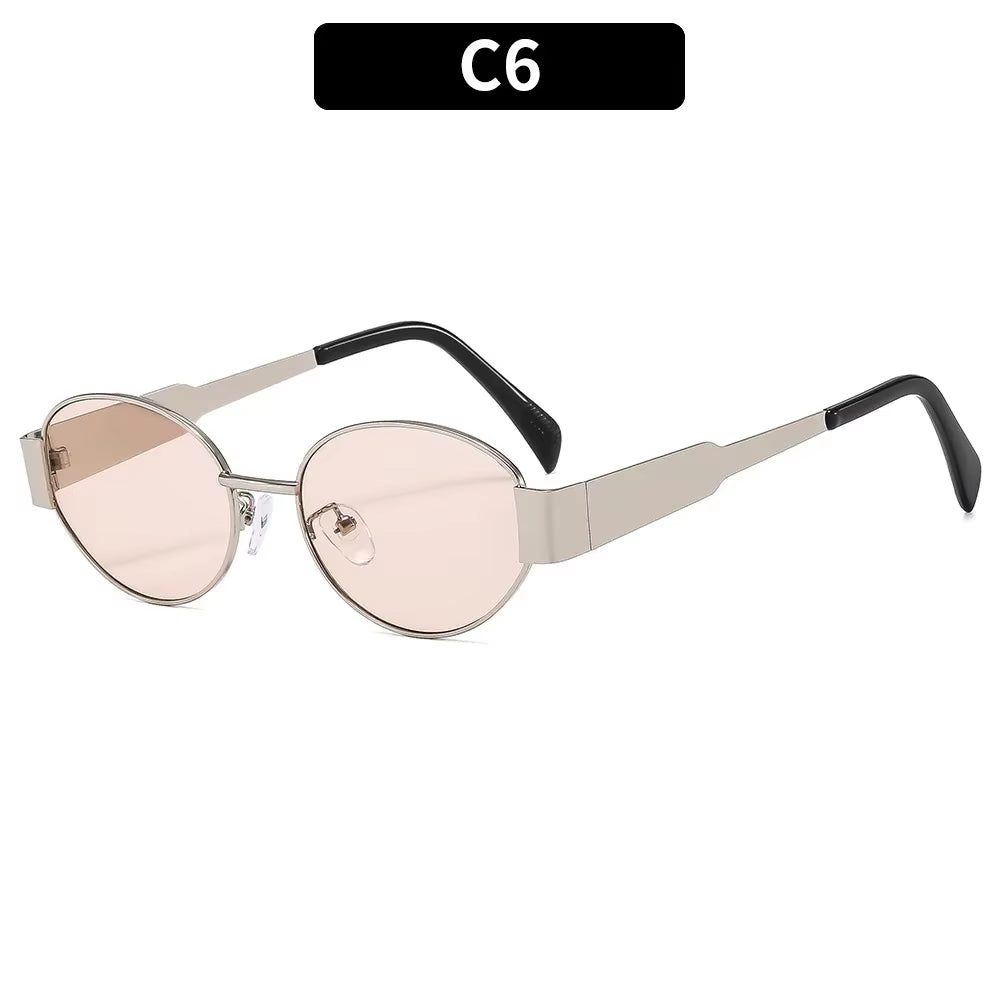 Metal Frame Oval Sunglasses Women Fashion Simple Eyewear Women High Quality Retro 2024 Glasses Female Gafas De Sol Mujer