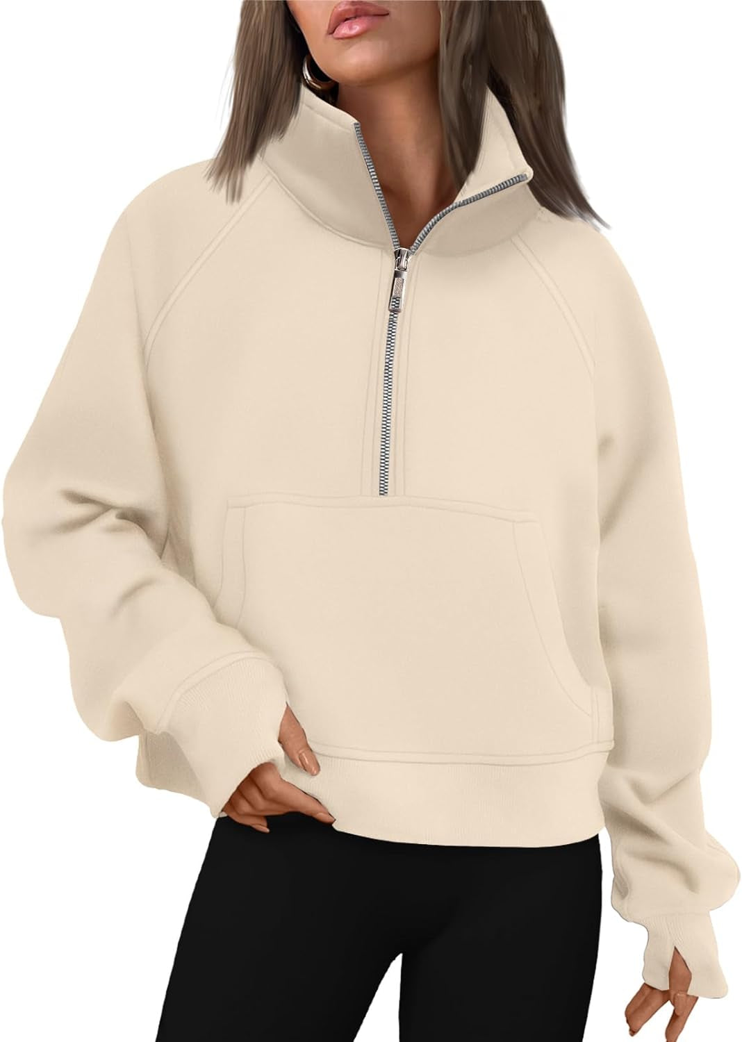 Womens Sweatshirts Half Zip Cropped Pullover Fleece Quarter Zipper Hoodies Fall Outfits Clothes Thumb Hole