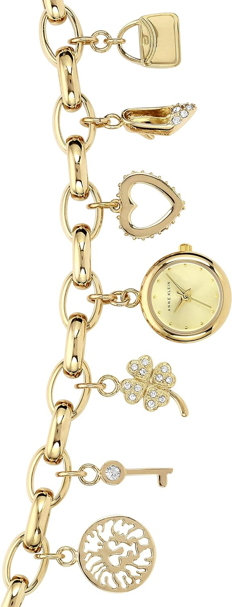 Women'S Premium Crystal Accented Gold-Tone Charm Bracelet Watch, 10/7604CHRM