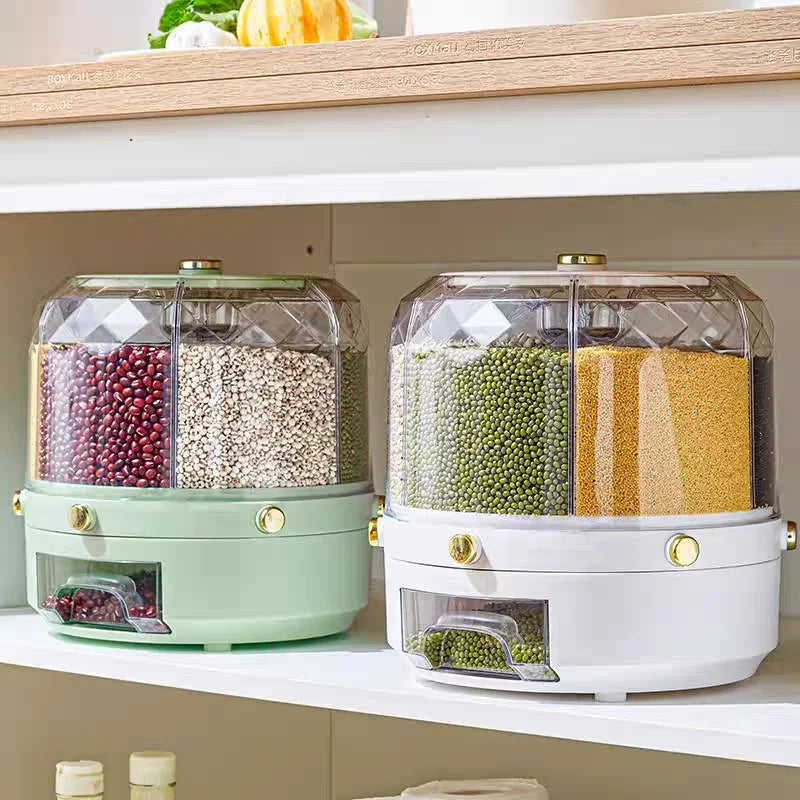 Kitchen Storage Box 360 Degree Rotating Rice Dispenser Sealed Dry Cereal Grain Bucket Dispenser Moisture-Proof Food Container