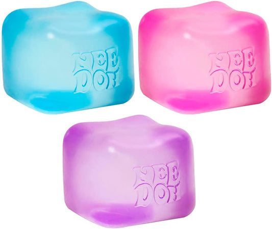 Needoh Nice Cube Sensory Toy with a Super Solid Squish - Always Returns to Its Square Shape - Ages 3 and up - One Cube in Assorted Colors of Blue, Pink, or Purple