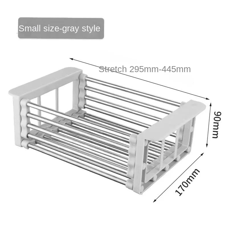 Kitchen Sink Rack Drain Rack Stainless Steel Vegetable and Fruit Drain Basket Household Thickened Retractable